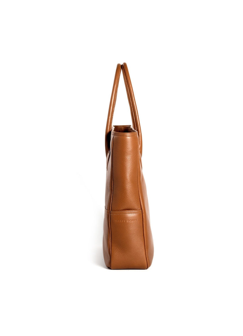 Side View of Cognac Leather Essex Tote 
