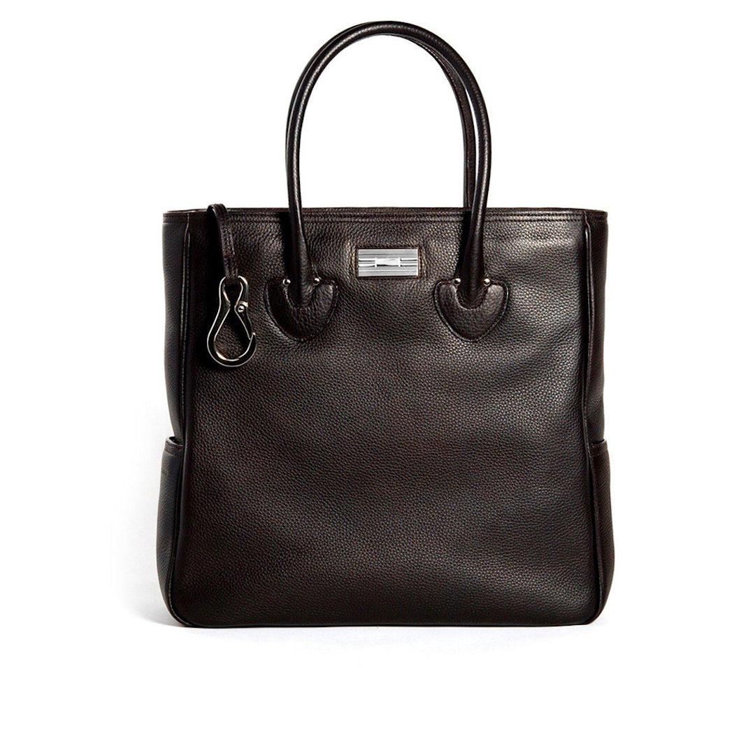 Brown Leather Essex Tote with Sterling Monogram Plate - Darby Scott