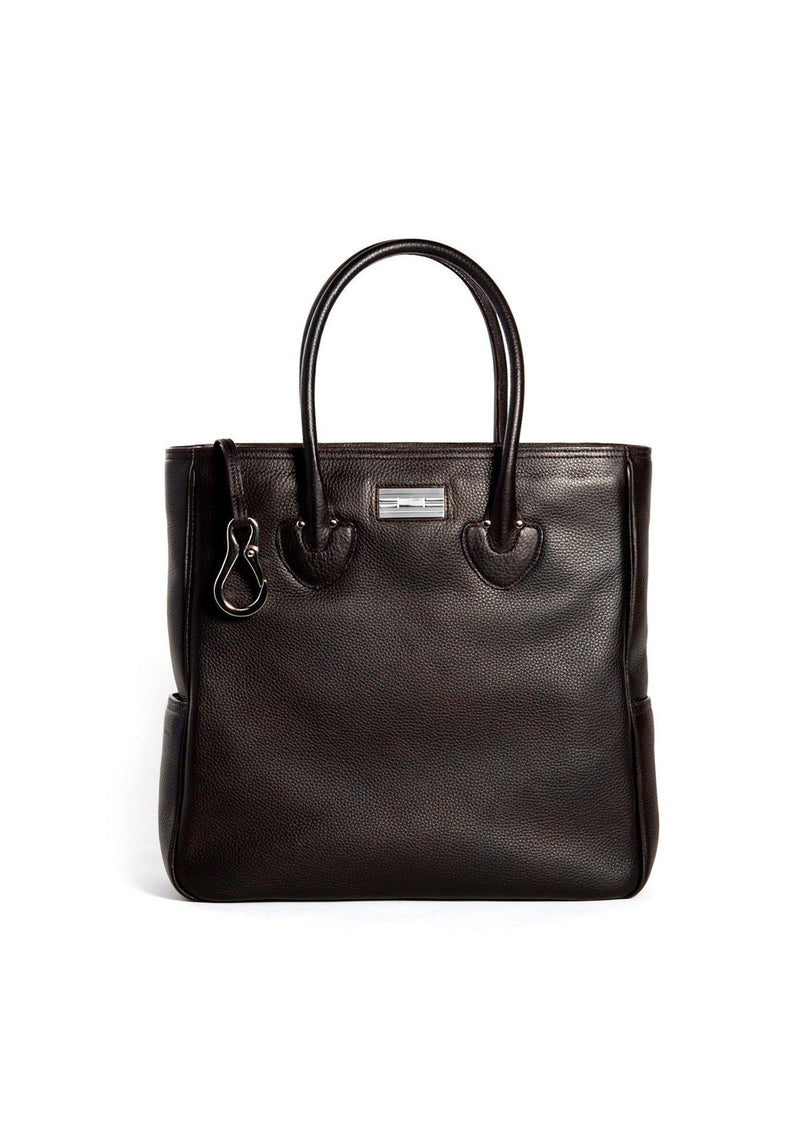 Brown Leather Essex Tote with Sterling Monogram Plate - Darby Scott