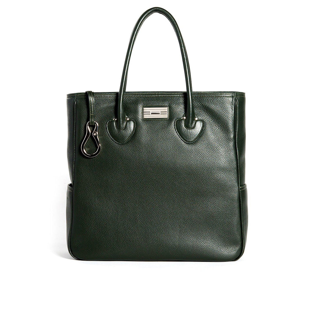 Front view of Dark Green Leather Essex Tote - Darby Scott