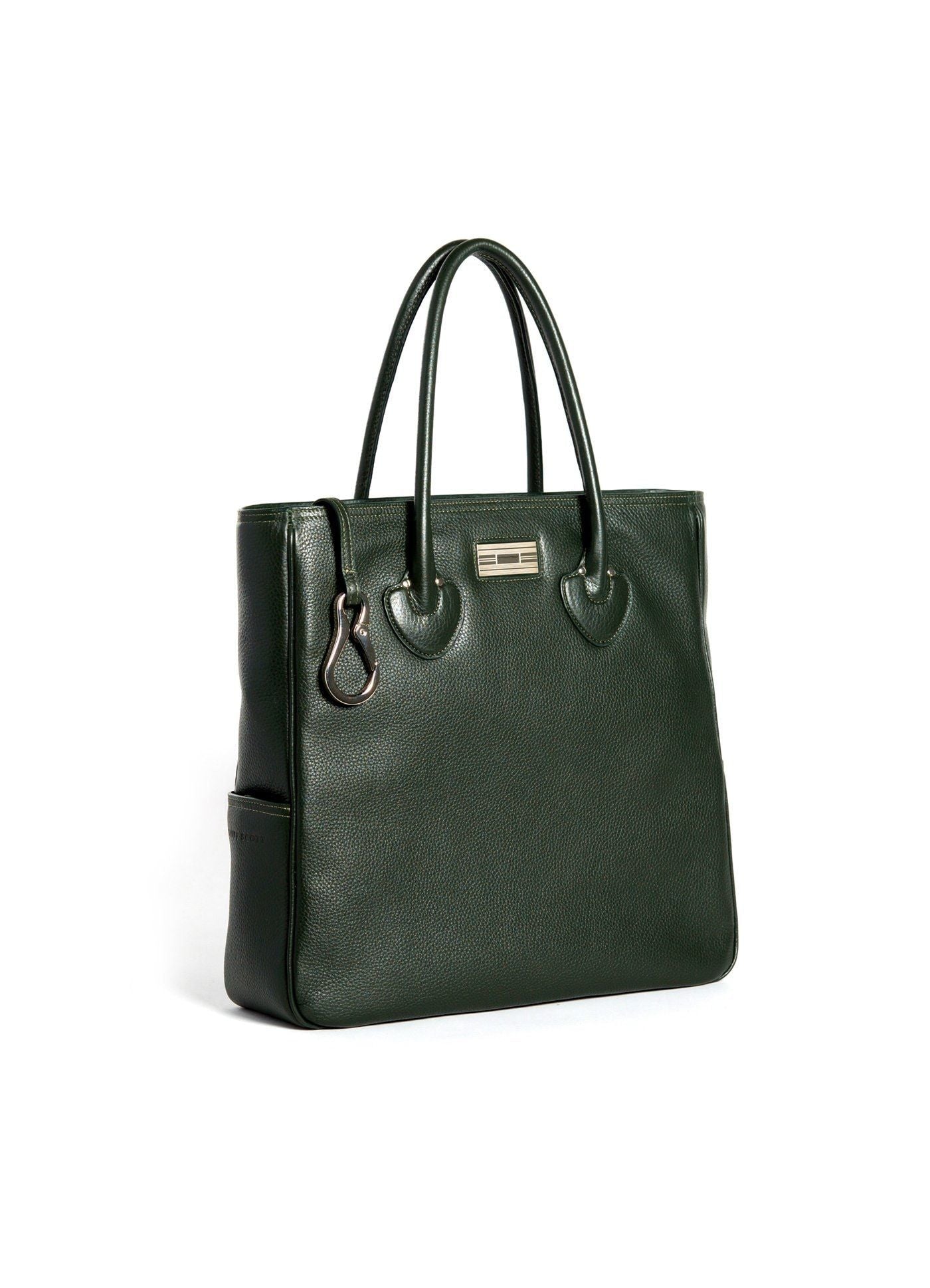 Dark Green Leather Essex Tote with Sterling Monogram Plate - Darby Scott