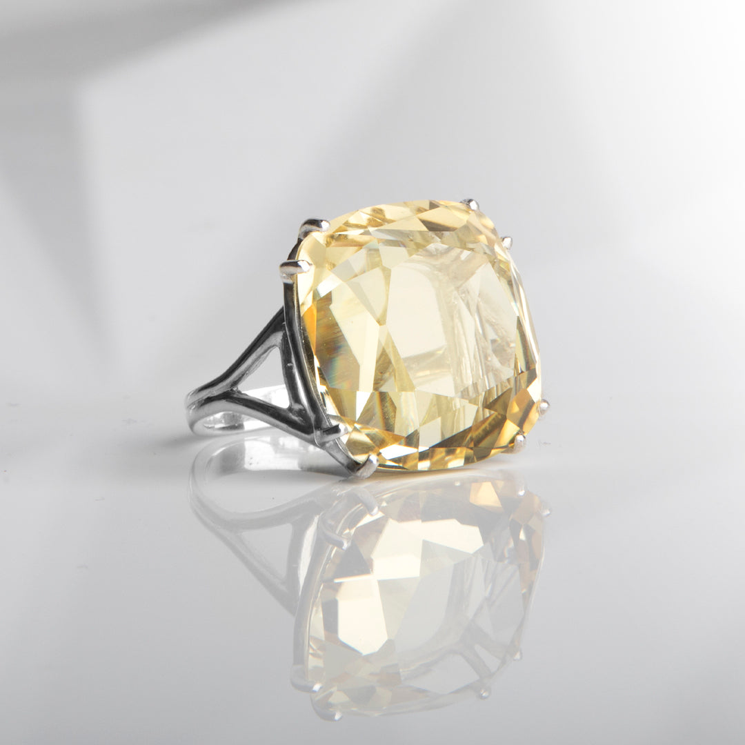 Pale Citrine 34 Carat Cocktail Ring in Sterling Silver