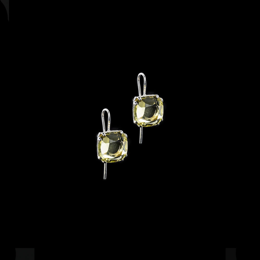 Lime Citrine 12mm Cushion Cut Sterling Earrings - Darby Scott