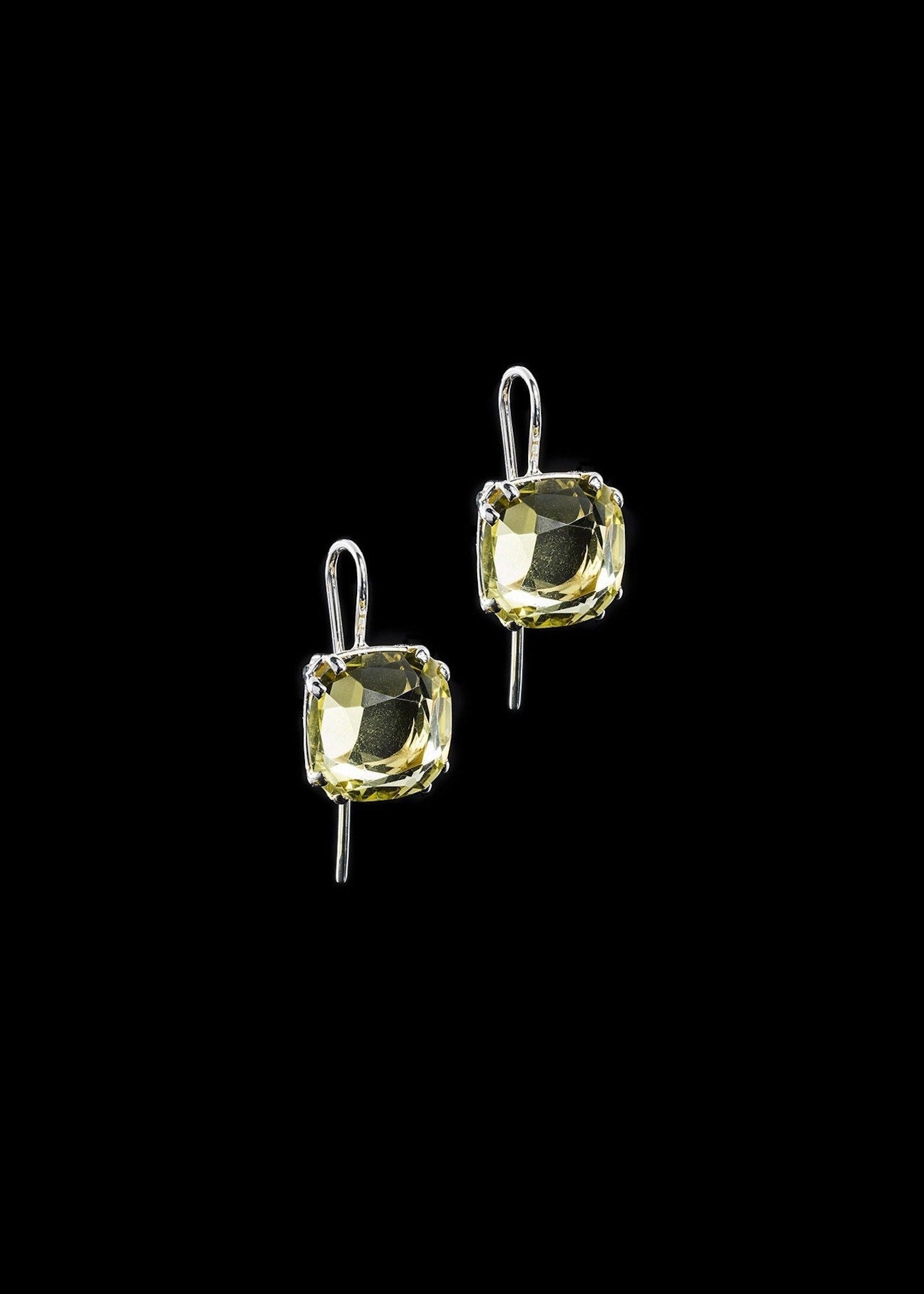 Lime Citrine 12mm Cushion Cut Sterling Earrings - Darby Scott