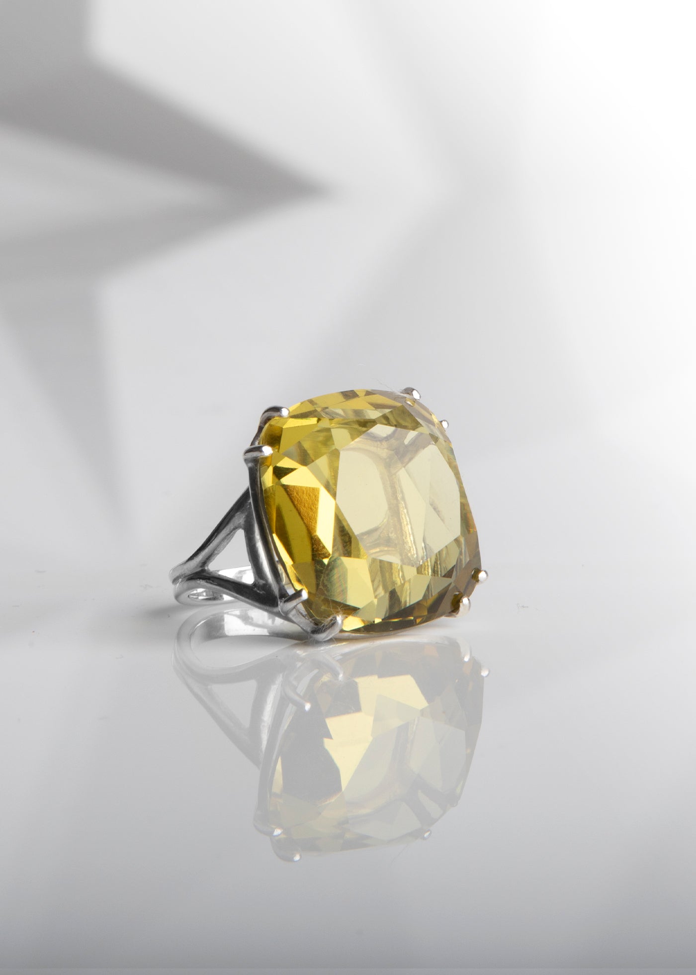 Lime Citrine 34 Carat Cocktail Ring in Sterling Silver