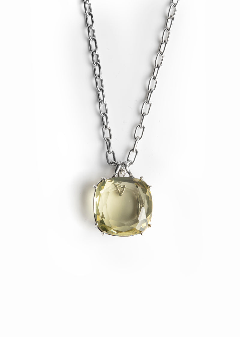 Lime Citrine 34 Carat Cushion Cut Pendant in Sterling Silver - Darby Scott