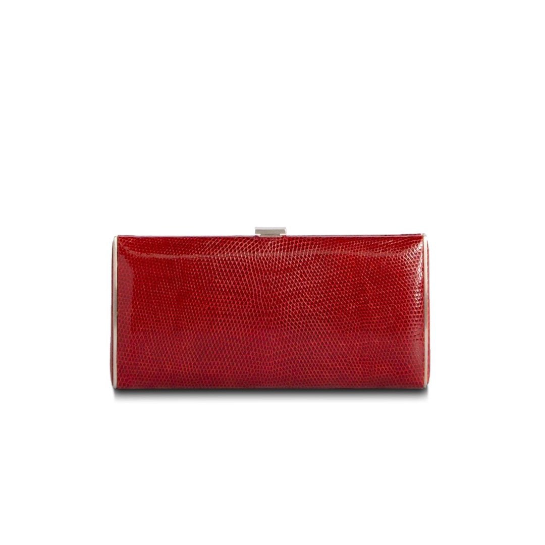 Red Lizard Box Wallet, Front View - Darby Scott