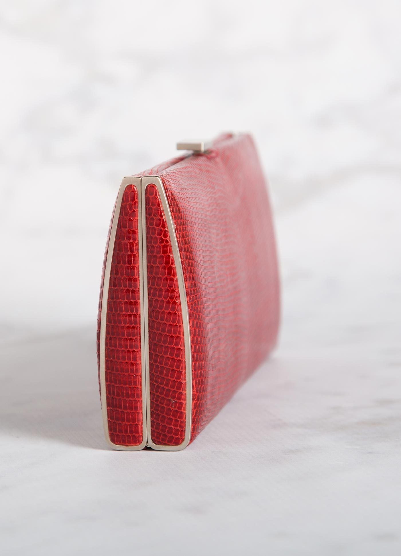 Red Lizard Box Wallet, Side View - Darby Scott