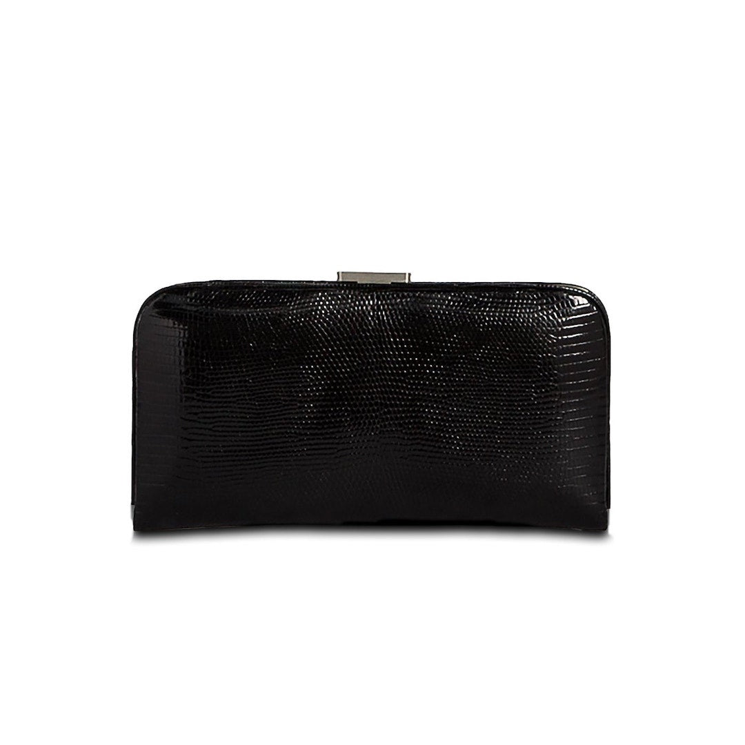 Front view of Black Lizard Slide Lock Wallet - Darby Scott