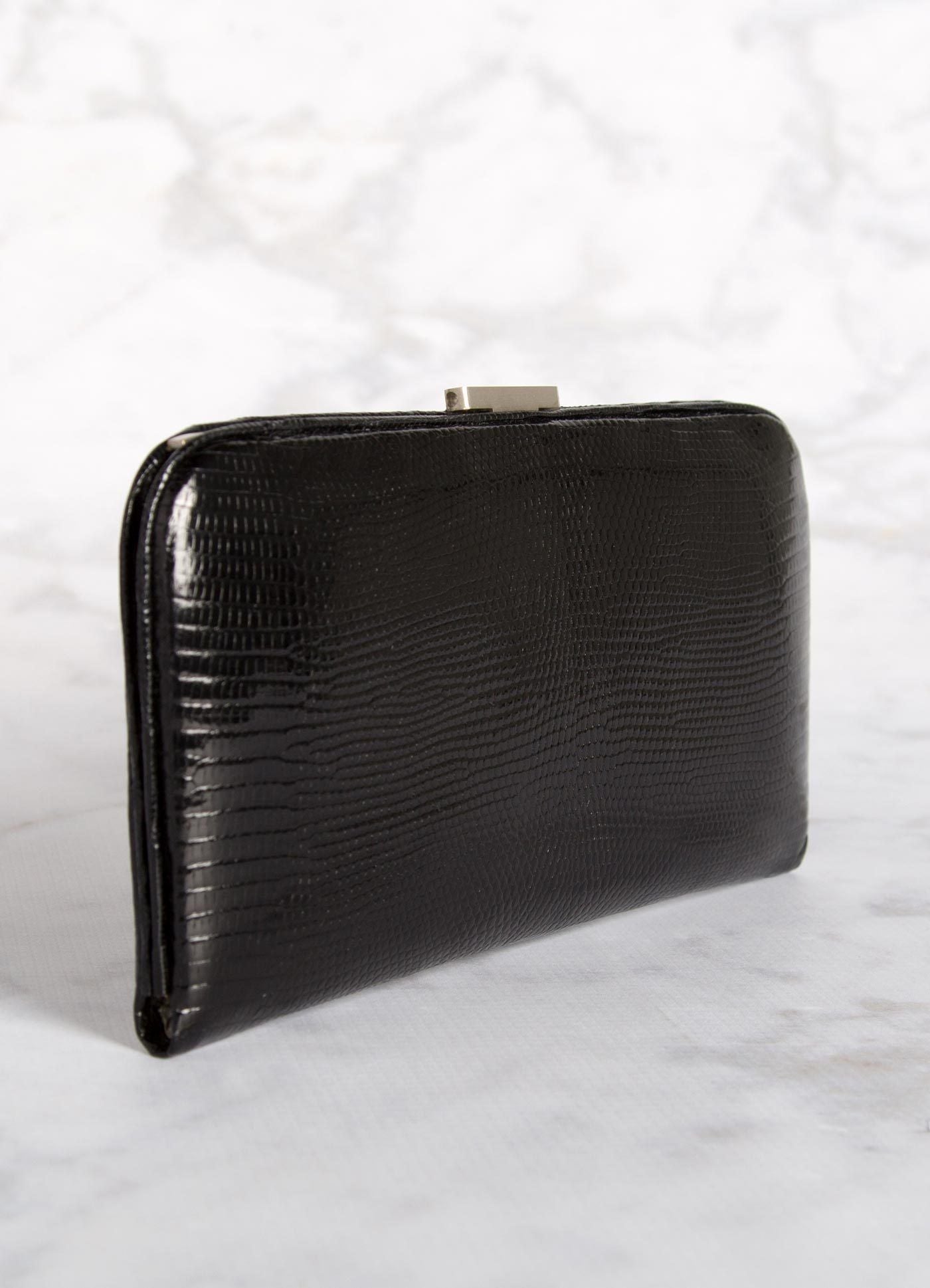 Angled view of Black Lizard Slide Lock Wallet - Darby Scott