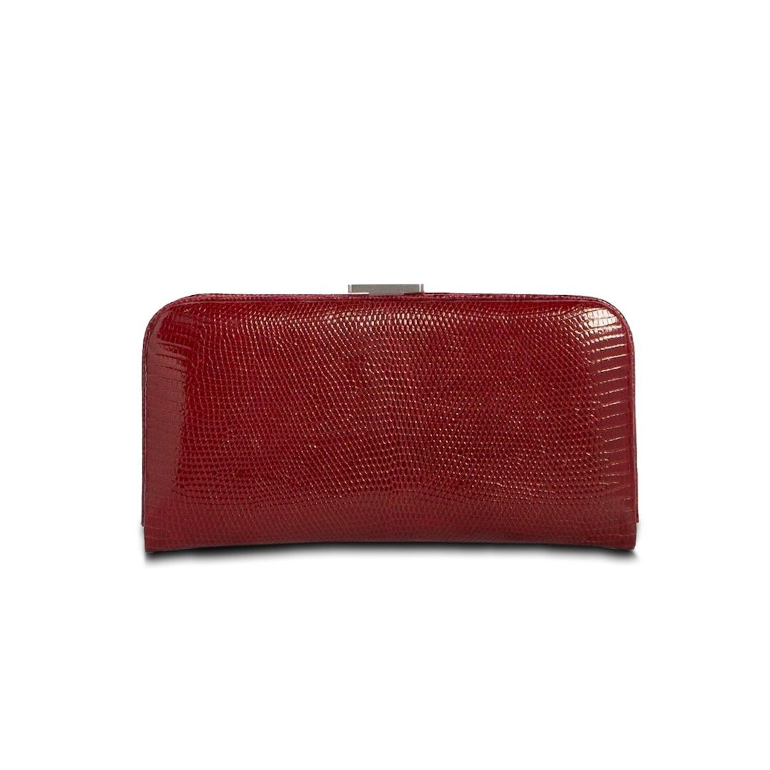 Front view of Red Lizard Slide Lock Wallet - Darby Scott