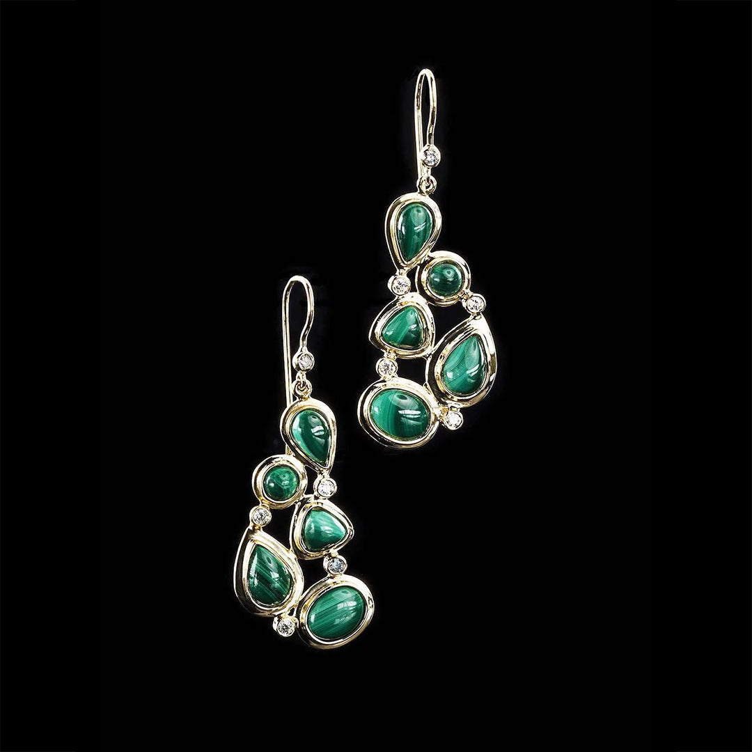 Malachite diamond 18K gold earring mosaic 5 stone - Darby Scott