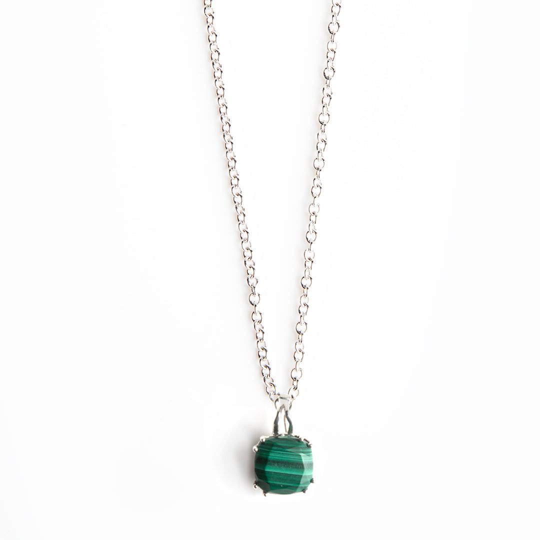 Malachite 12mm Cushion Cut Pendant in Sterling Silver - Darby Scott