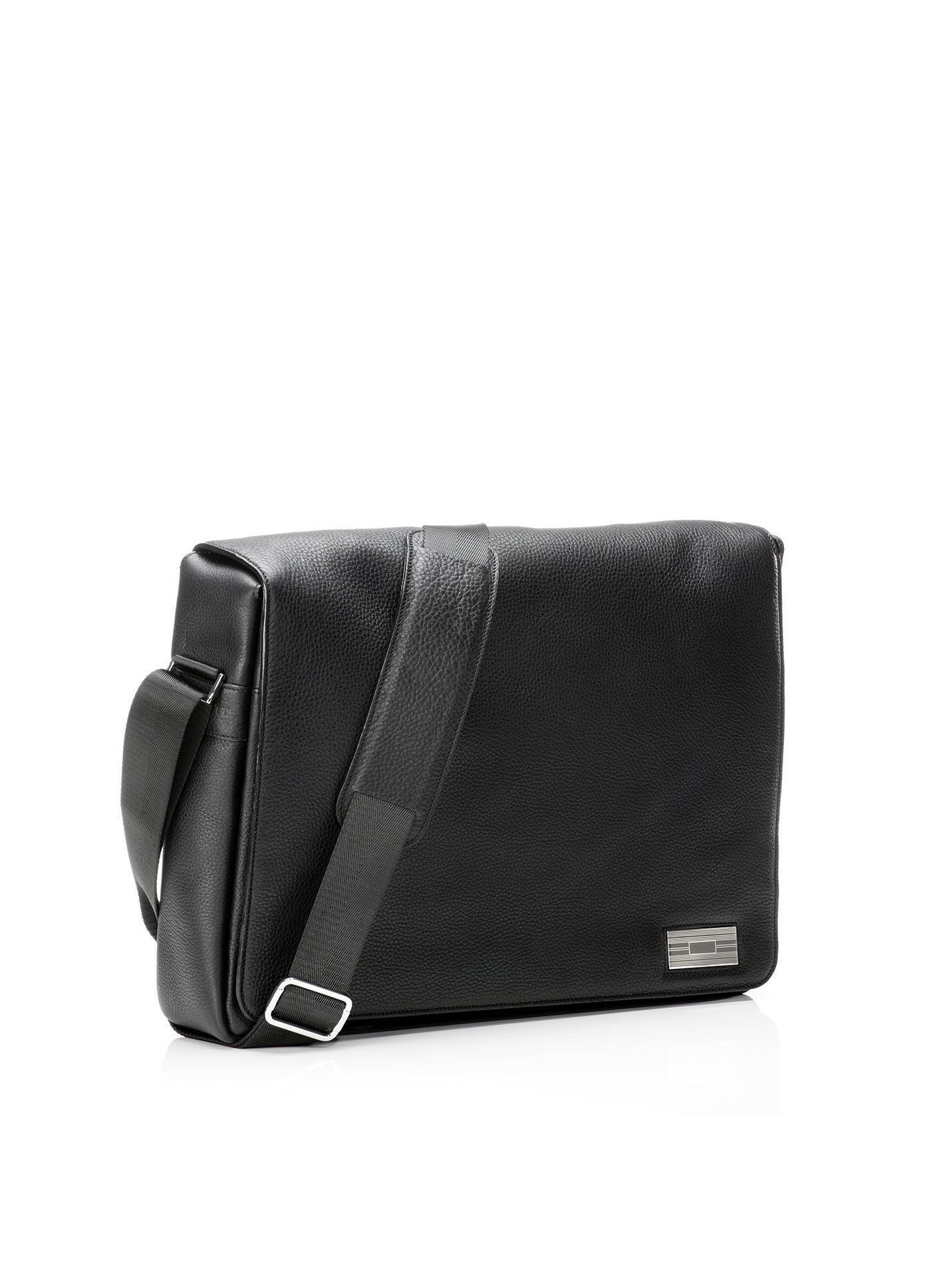 Side view of Black Leather Penn Messenger Bag - Darby Scott