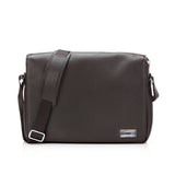 Brown Pebble Leather Penn Messenger Bag with Sterling Monogram Plate - Darby Scott