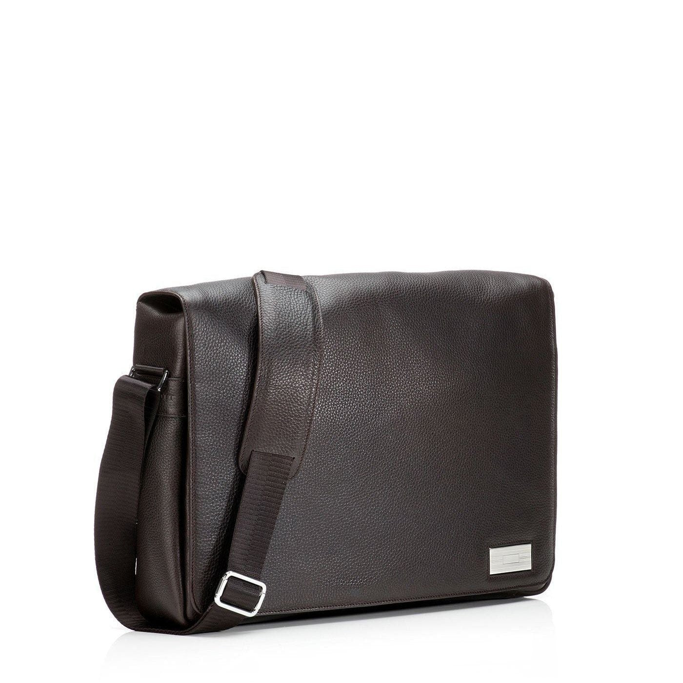 Side view of Brown Leather Penn Messenger Bag - Darby Scott