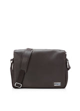Brown Pebble Leather Penn Messenger Bag with Sterling Monogram Plate - Darby Scott