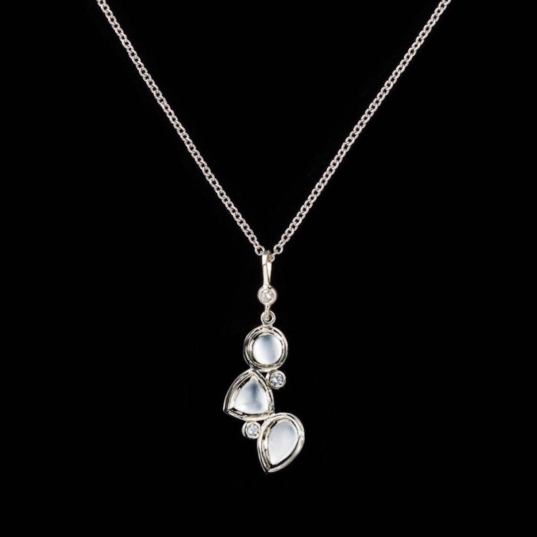 Moonstone diamond sterling necklace mosaic 3 stone - Darby Scott