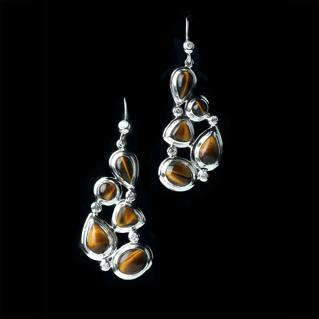 Tiger Eye & Diamond 5 Stone Mosaic Earrings - Darby Scott 