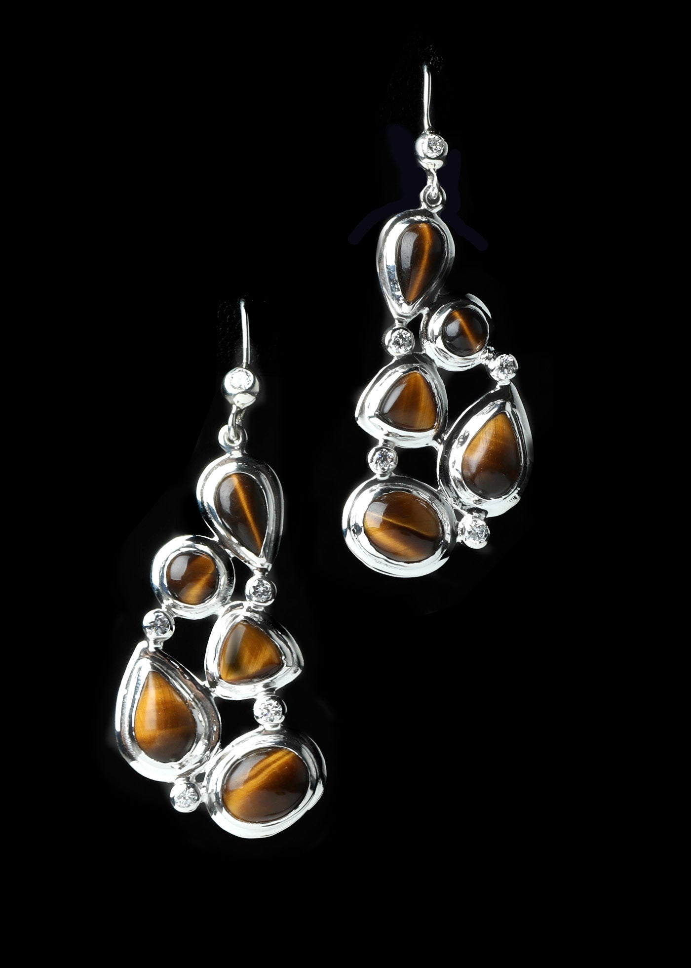 Tiger Eye & Diamond 5 Stone Mosaic Earrings - Darby Scott 