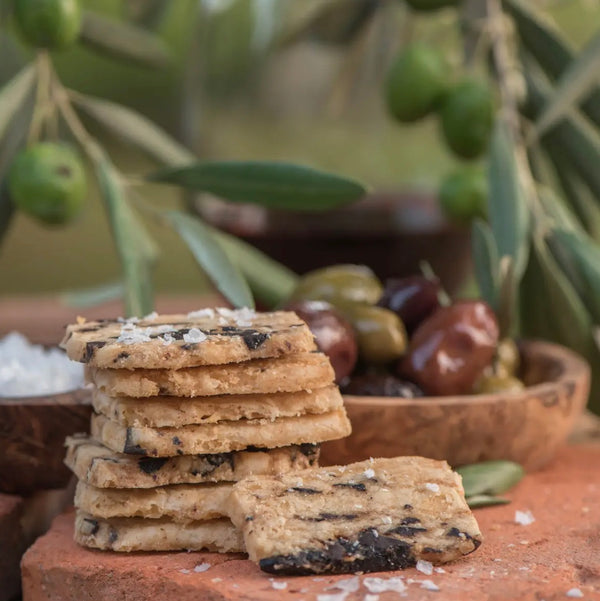 Olive savory biscuits with bowl of olives