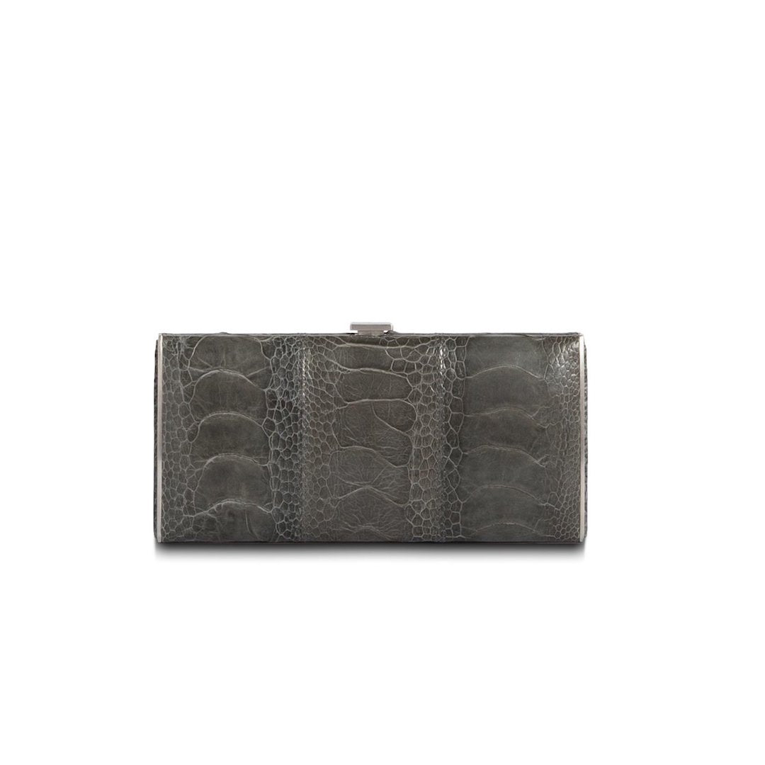 Box Wallet in Grey Ostrich Leg | Darby Scott