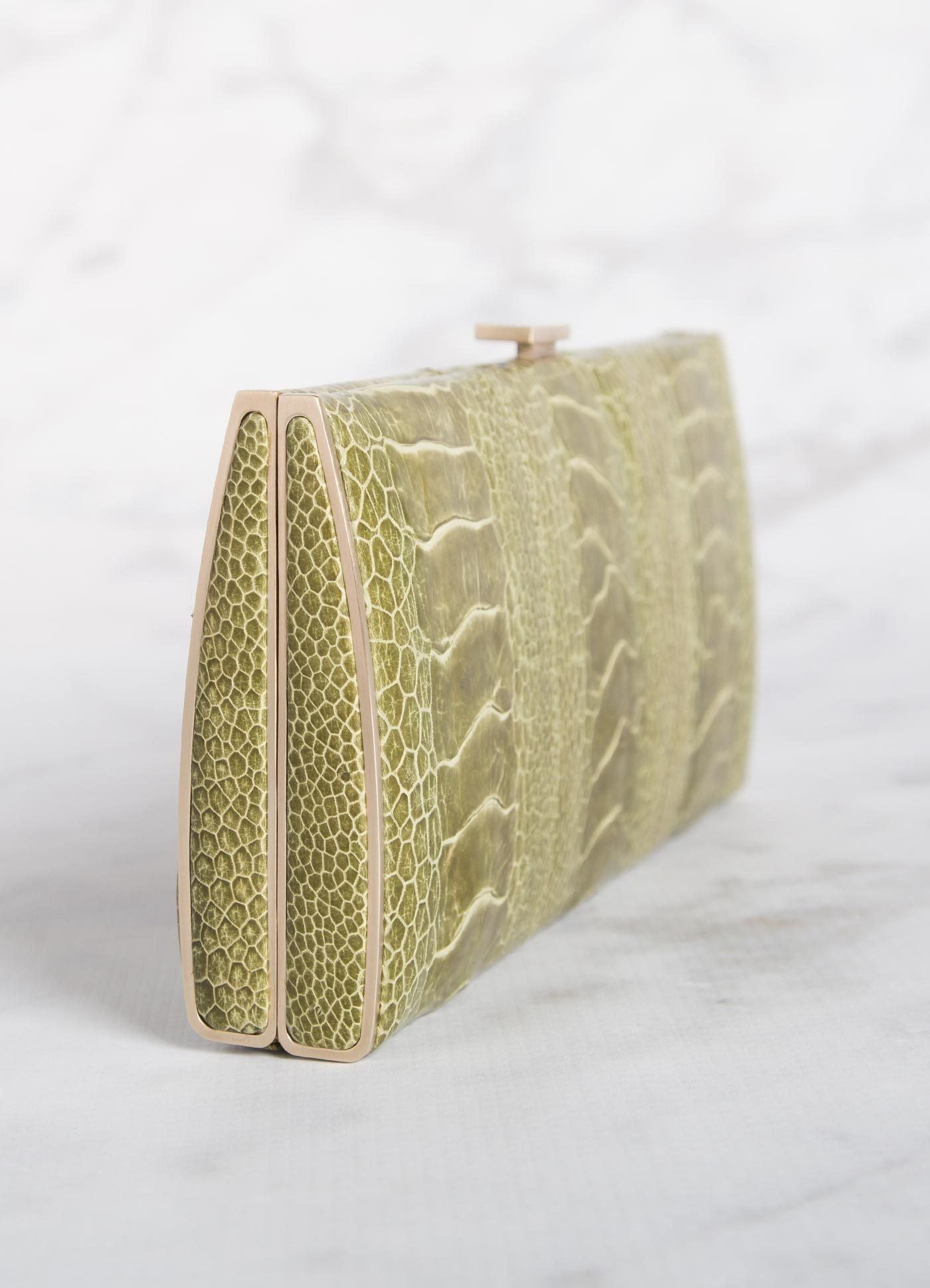 Green Ostrich Leg Box Wallet, Side View - Darby Scott