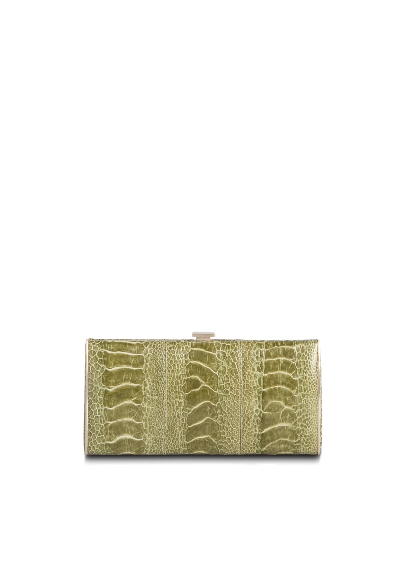 Green Ostrich Leg Box Wallet, Front View - Darby Scott