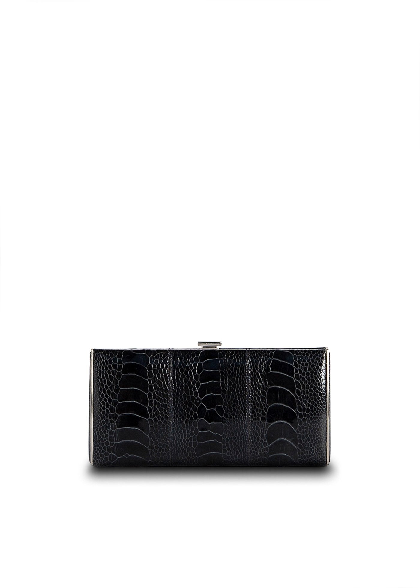 Navy Ostrich Leg Box Wallet, Front View - Darby Scott