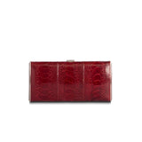 Red Ostrich Leg Box Wallet, Front View - Darby Scott