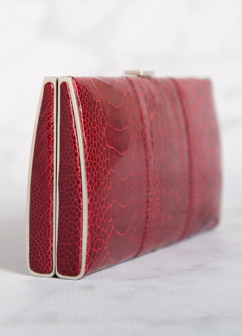 Red Ostrich Leg Box Wallet, Side View - Darby Scott
