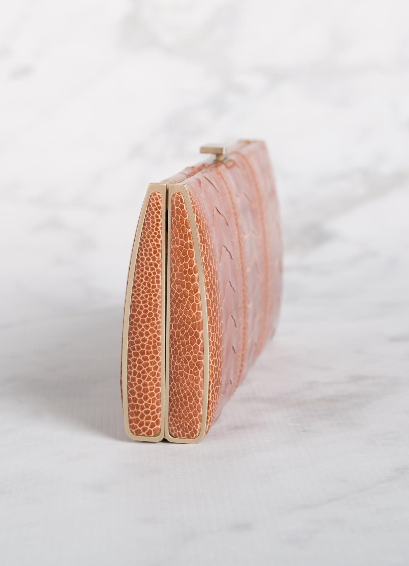 Terracotta Ostrich Leg Box Wallet, Side View - Darby Scott