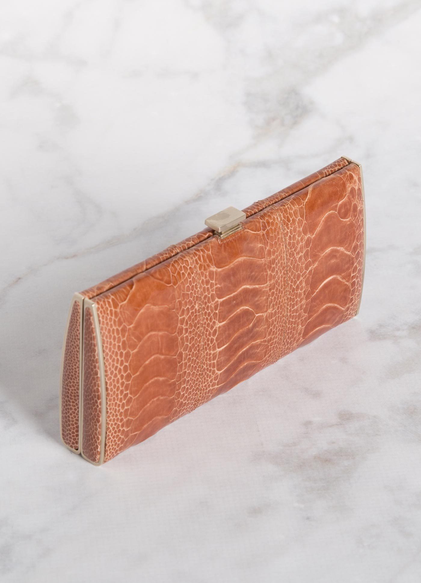 Terracotta Ostrich Leg Box Wallet, Top View - Darby Scott