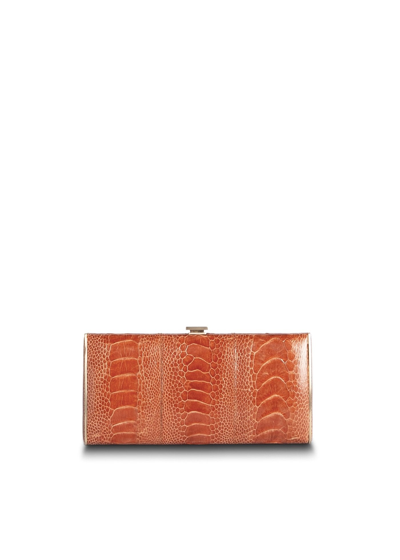 Terracotta Ostrich Leg Box Wallet, Front View - Darby Scott