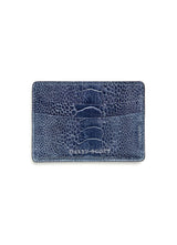 Back View Denim Blue Ostrich Leg Credit Card Case - Darby Scott