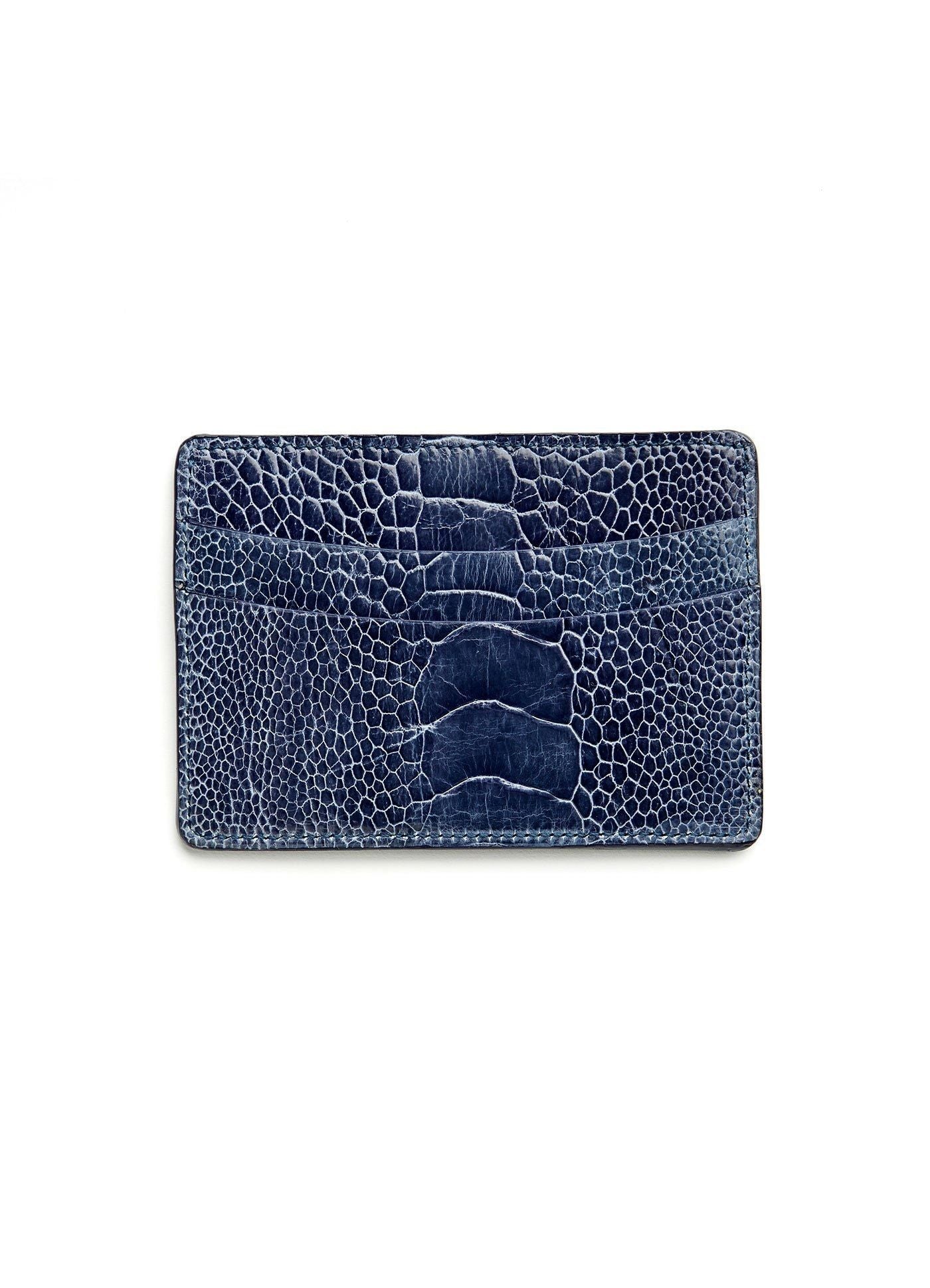 Denim Blue Ostrich Leg Credit Card Case - Darby Scott