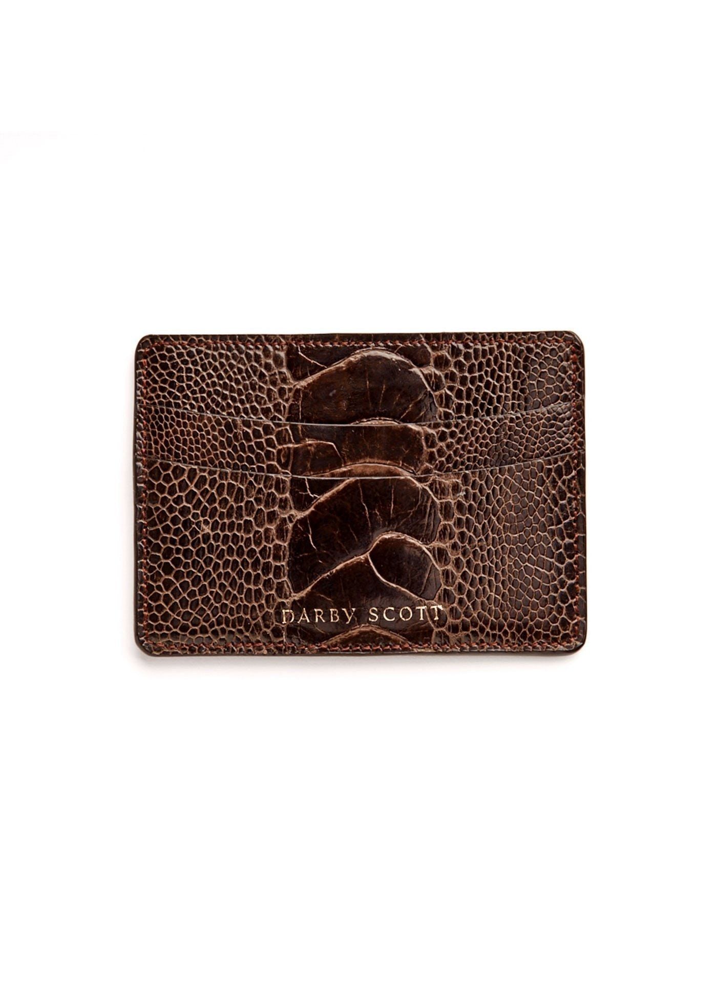 Back View Brown Ostrich Leg Credit Card Case - Darby Scott