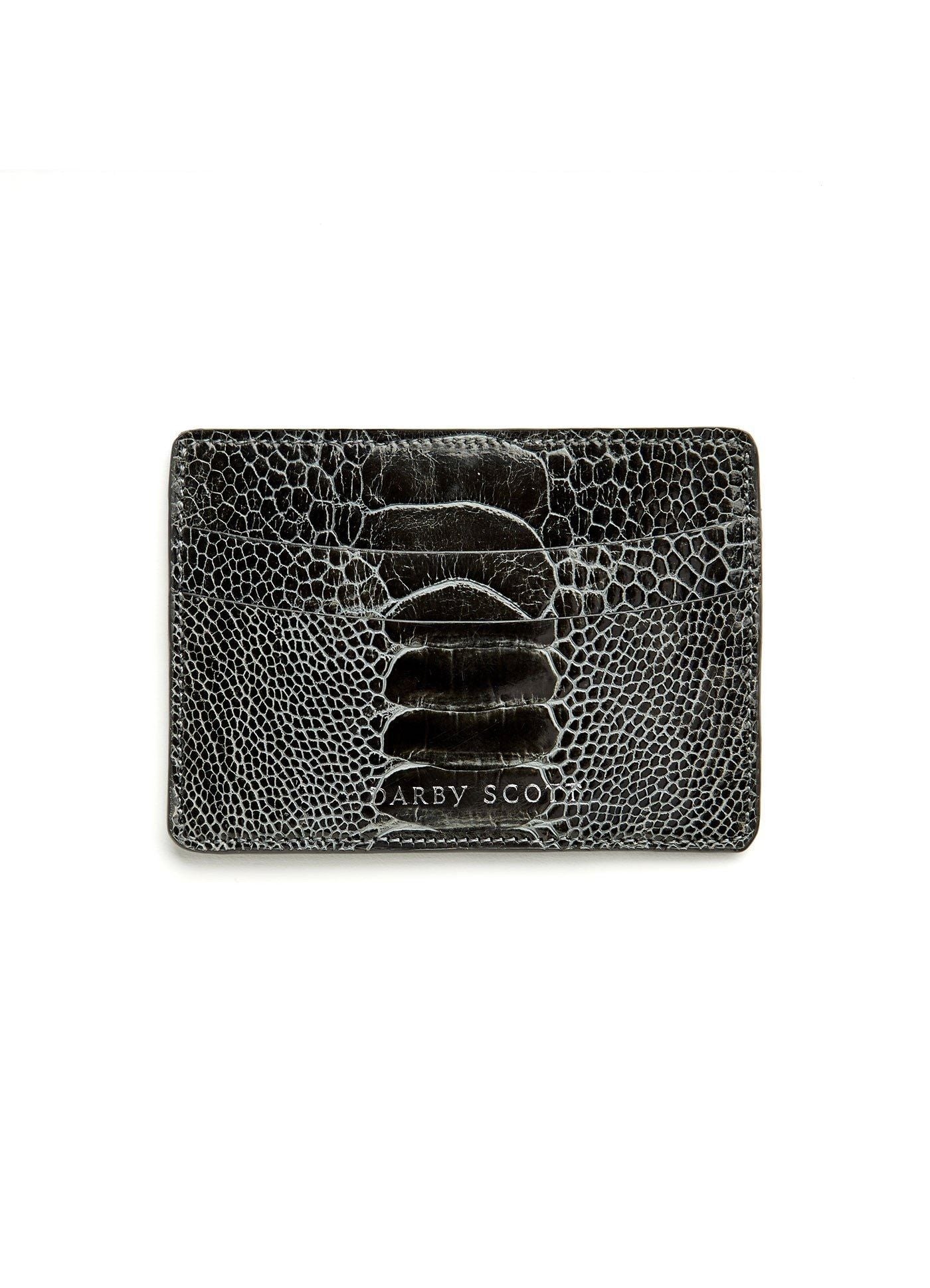 Back View Grey Ostrich Leg Credit Card Case - Darby Scott