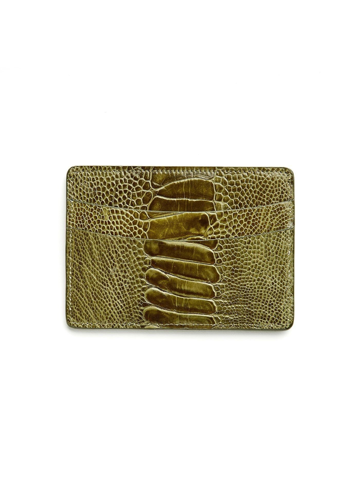 Olive Ostrich Leg Credit Card Case - Darby Scott