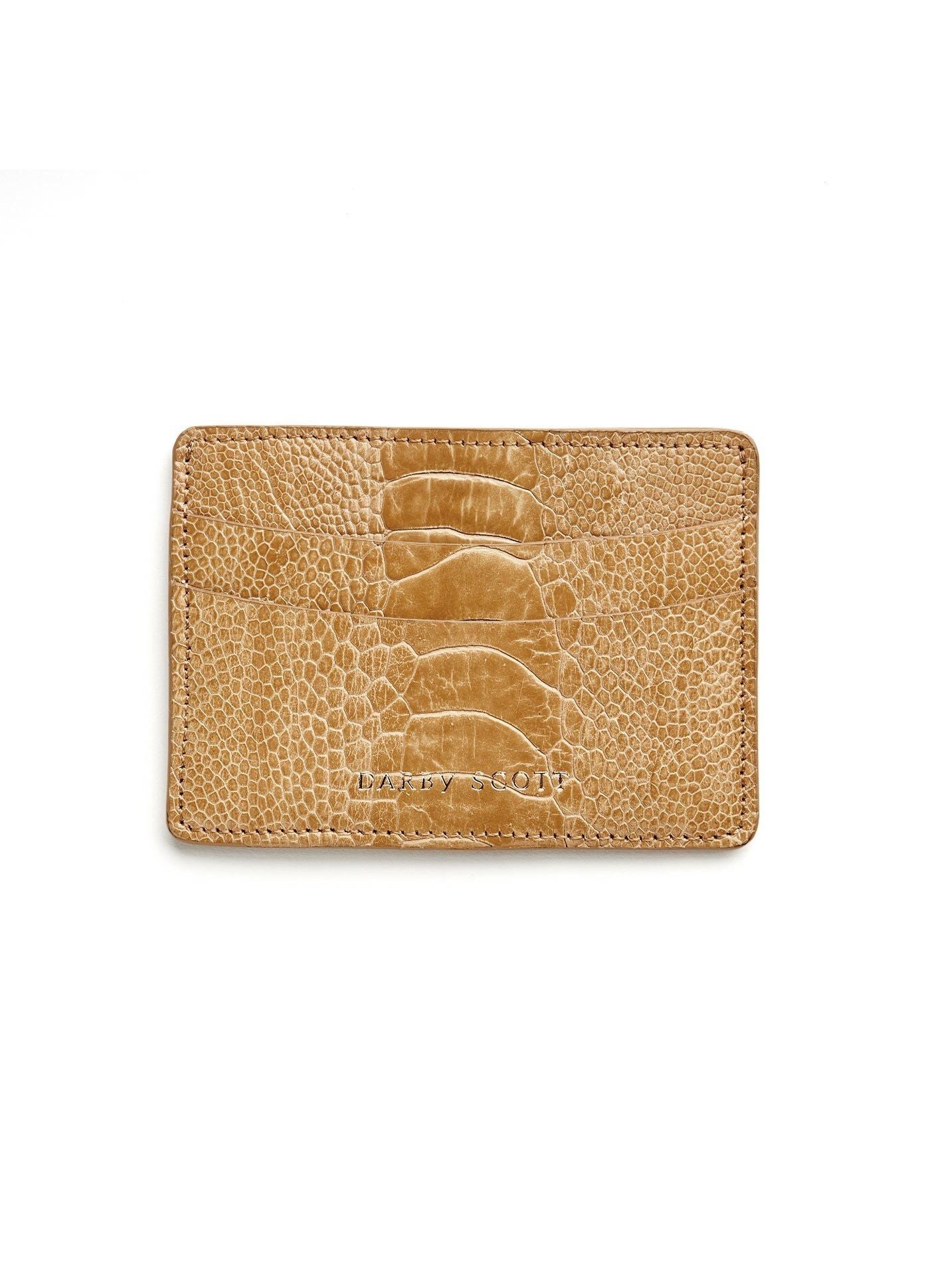 Back View Tan Ostrich Leg Credit Card Case - Darby Scott