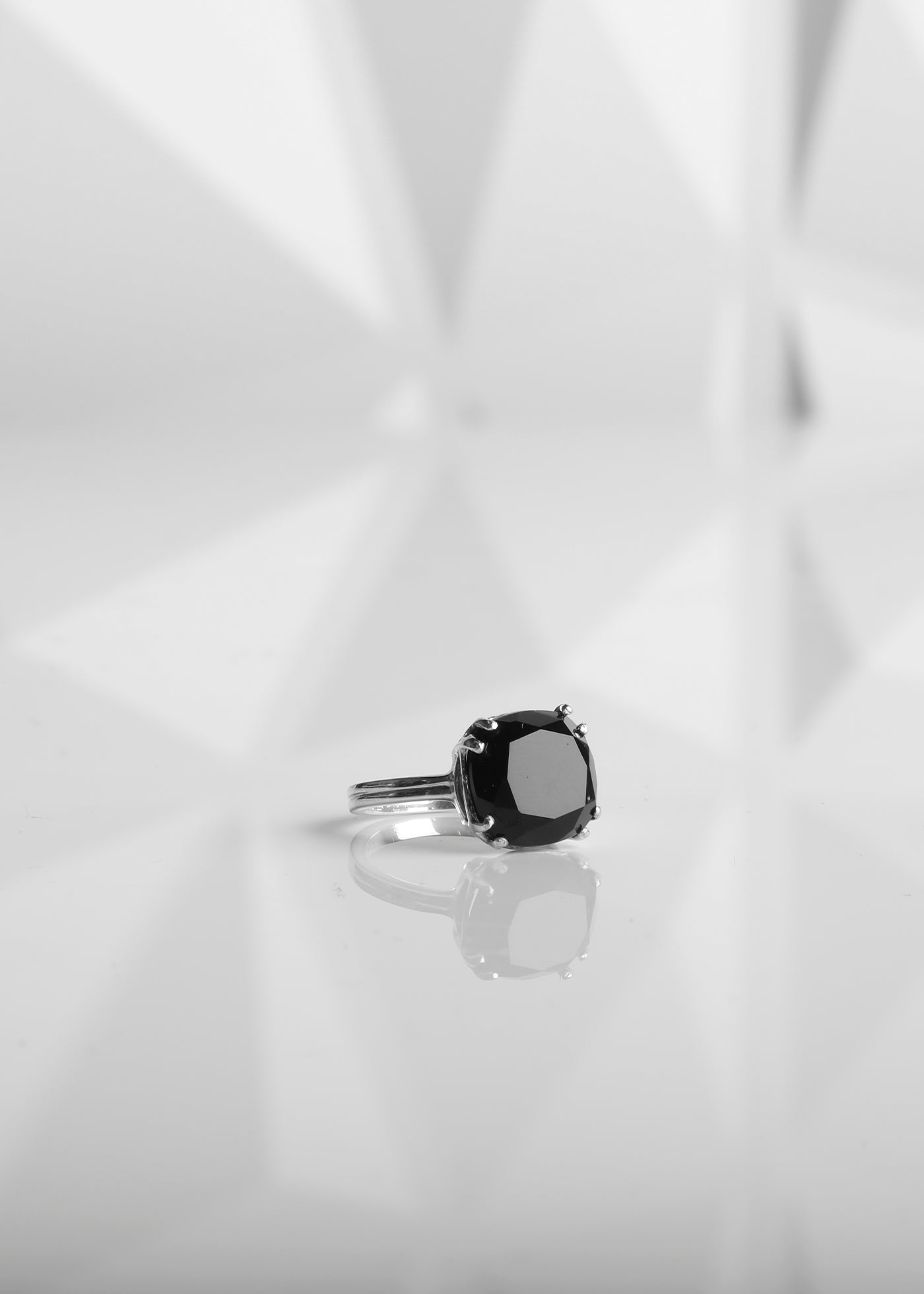 Black Onyx 12mm Cushion Cut Ring in Sterling Silver