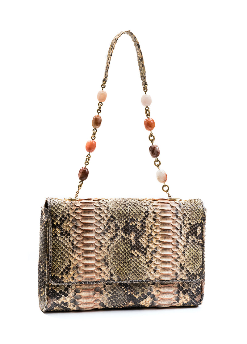Peach Shoulder Bag with Moonstone Bead Handle, front view - Darby Scott