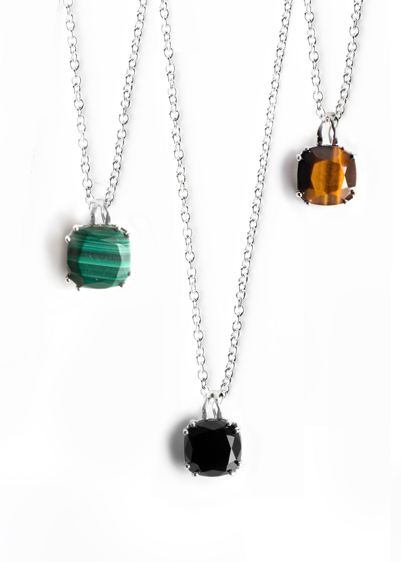 Malachite, Black Onyx and Tiger Eye Cushion Cut Pendants - Darby Scott