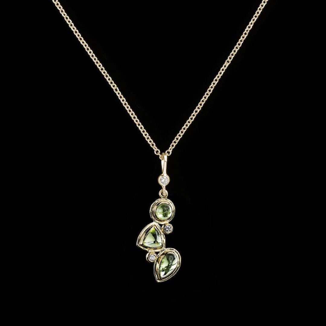 Peridot diamond 14K gold necklace mosaic 3 stone - Darby Scott