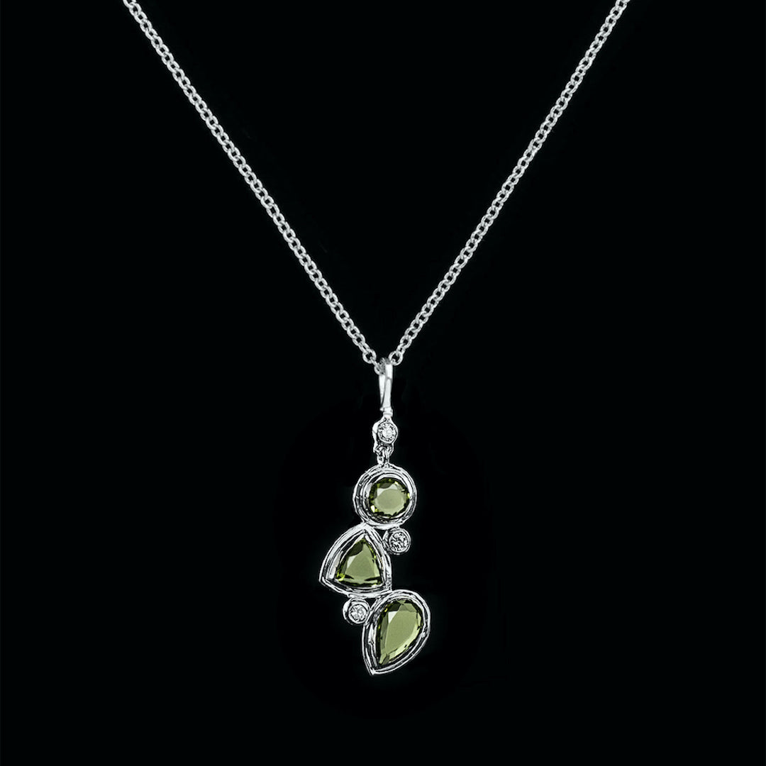 Peridot & Diamond 3 Stone Mosaic Pendant in Sterling Silver - Darby Scott