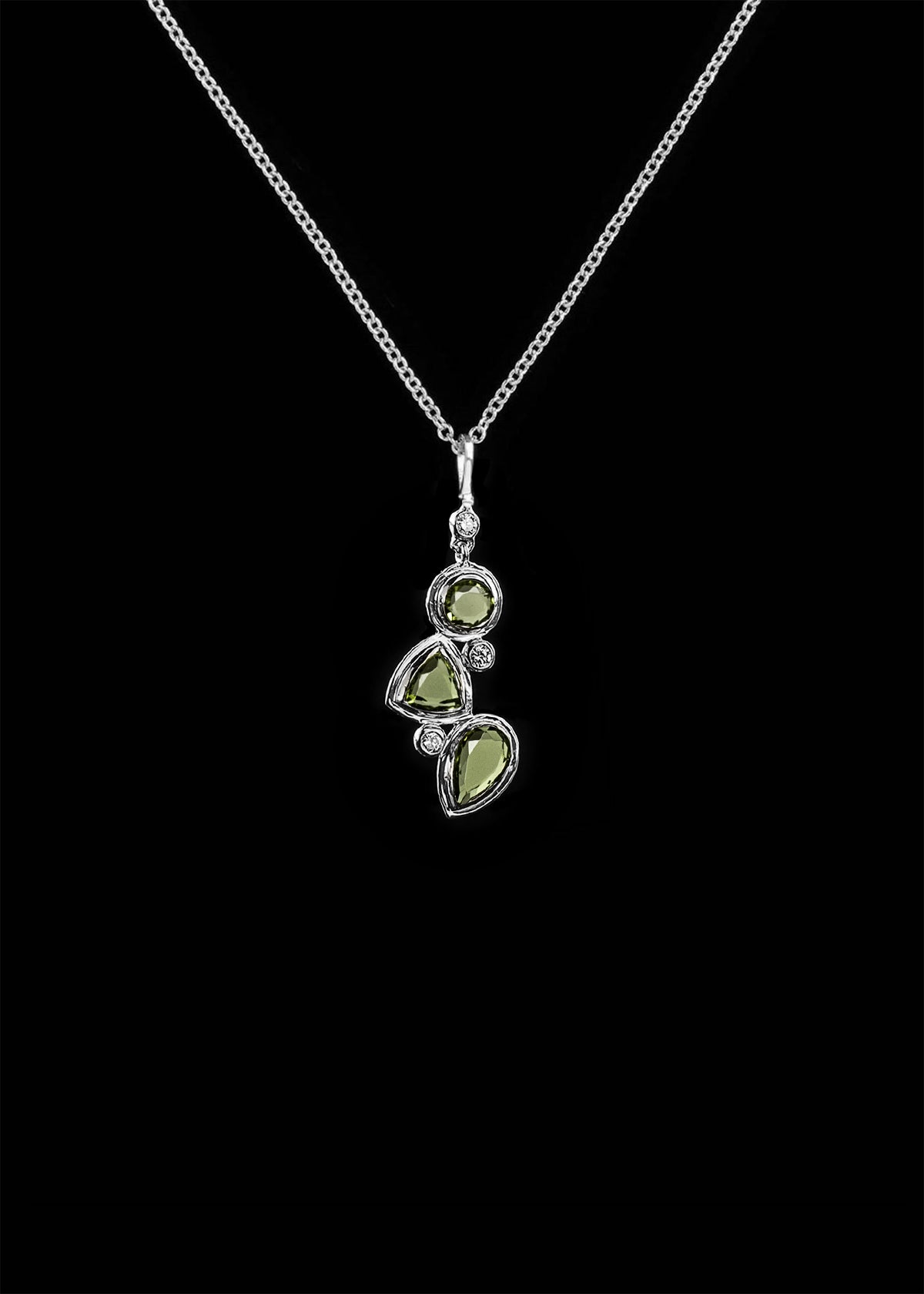 Peridot & Diamond 3 Stone Mosaic Pendant in Sterling Silver - Darby Scott