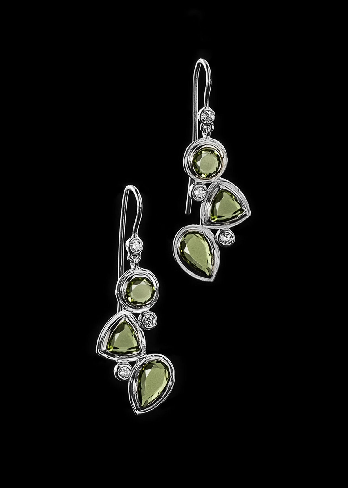 Peridot & Diamond Sterling Silver Mosaic 3 Stone earrings - Darby Scott