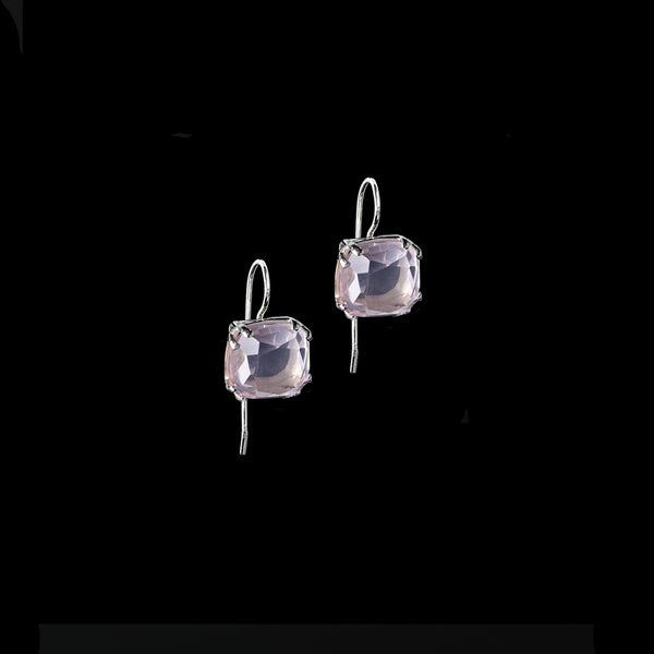 Pink Quartz 12mm Cushion Cut Earrings in Sterling Silver - Darby Scott  
