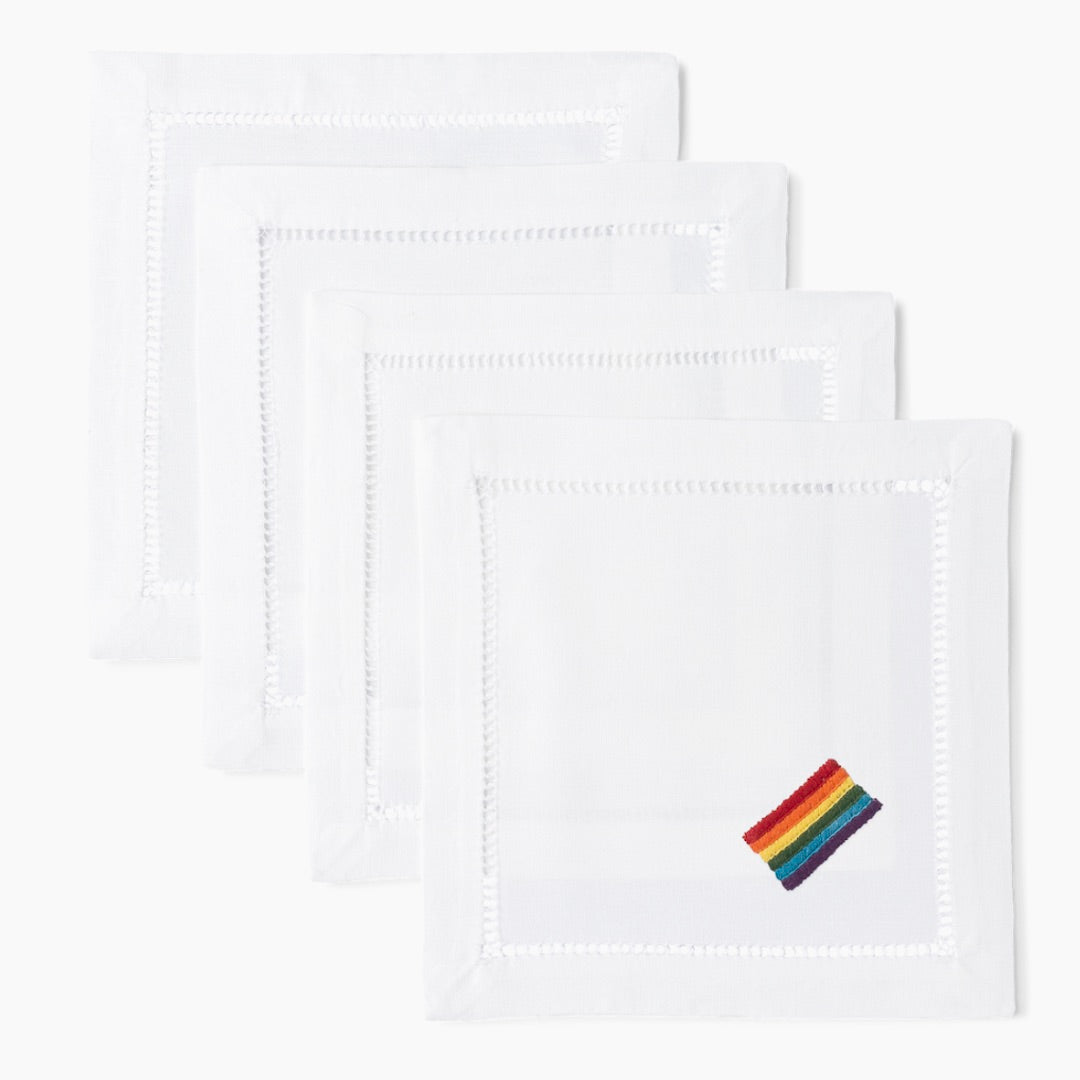 Cocktail Napkins with Pride Flag Embroidered on Corner