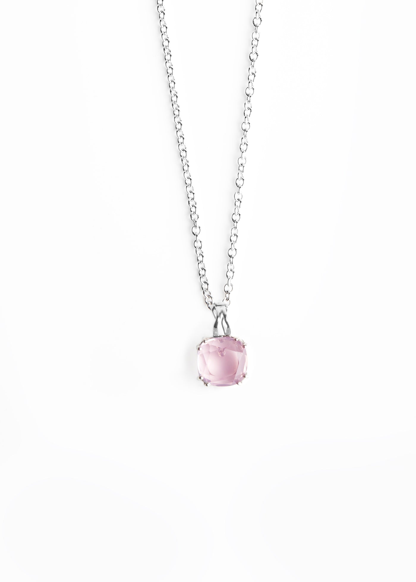 Pink Quartz 12mm Cushion Cut Pendant in Sterling Silver - Darby Scott